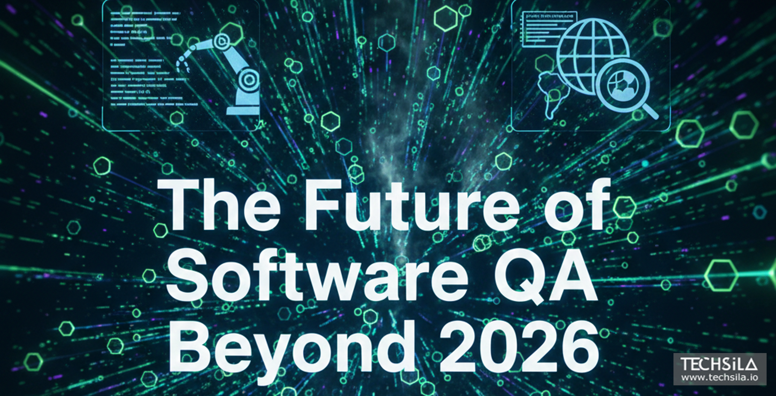 1 in 5 Software Projects Lack QA: Strategic Failures and Solutions in 2026 4 software QA challenges 2026 futuristic software testing system with AI elements