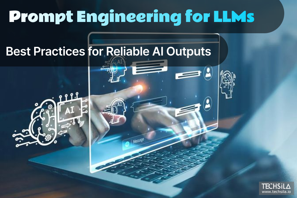 Prompt engineering for LLMs concept illustration showing AI generating reliable outputs
