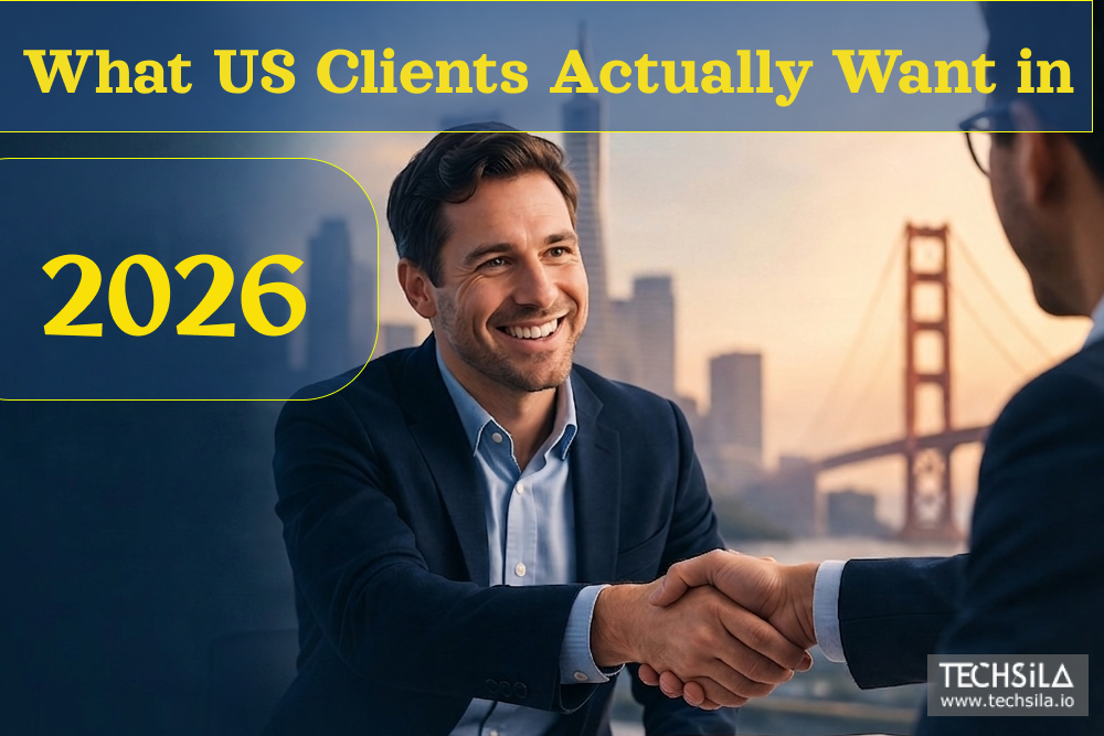 US client expectations 2026 concept showing business partnership, measurable results, and outcome-driven workspace